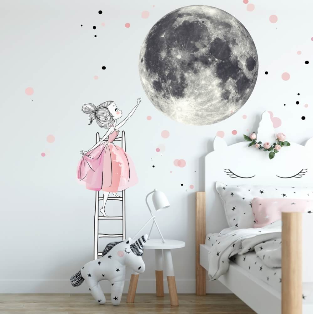 Sieninis lipdukas – mergaitė ir mėnulis